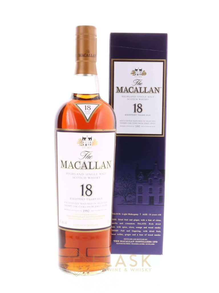 Macallan 18 Year Old Single Malt 1992 Original Box - Flask Fine Wine & Whisky