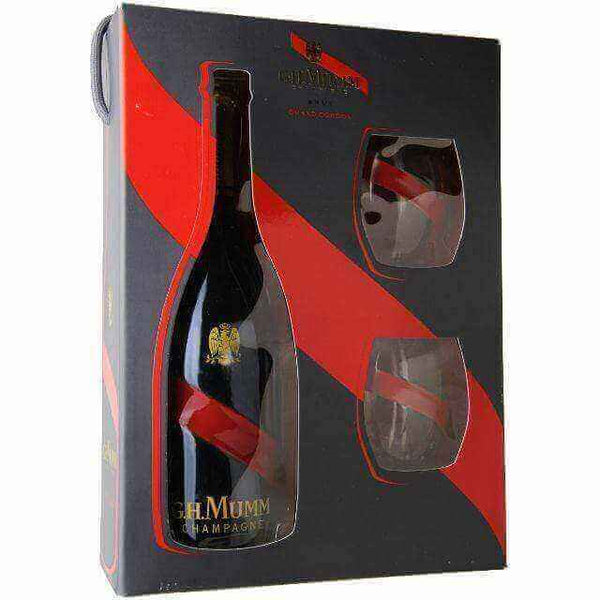 GH Mumm Cordon Brut Gift Set with 2 Glasses Champagne - Flask Fine Wine & Whisky