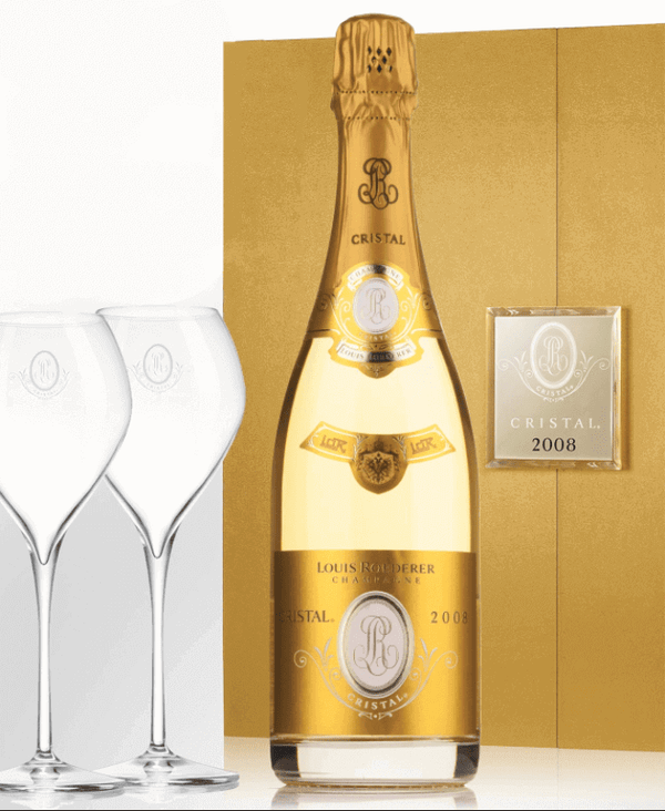 Louis Roederer Cristal 2008 Gift Set with 2 Glasses Champagne - Flask Fine Wine & Whisky