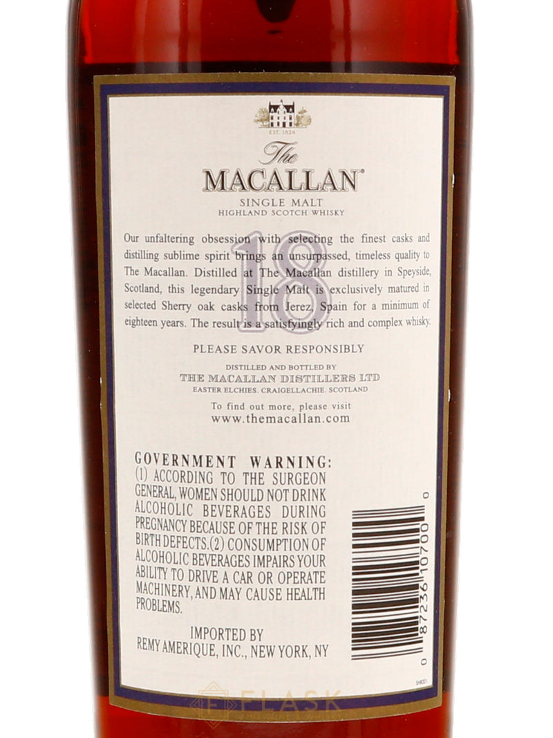 Macallan 18 Year Old Sherry Oak Single Malt 1986 750ml Bottle - Flask Fine Wine & Whisky