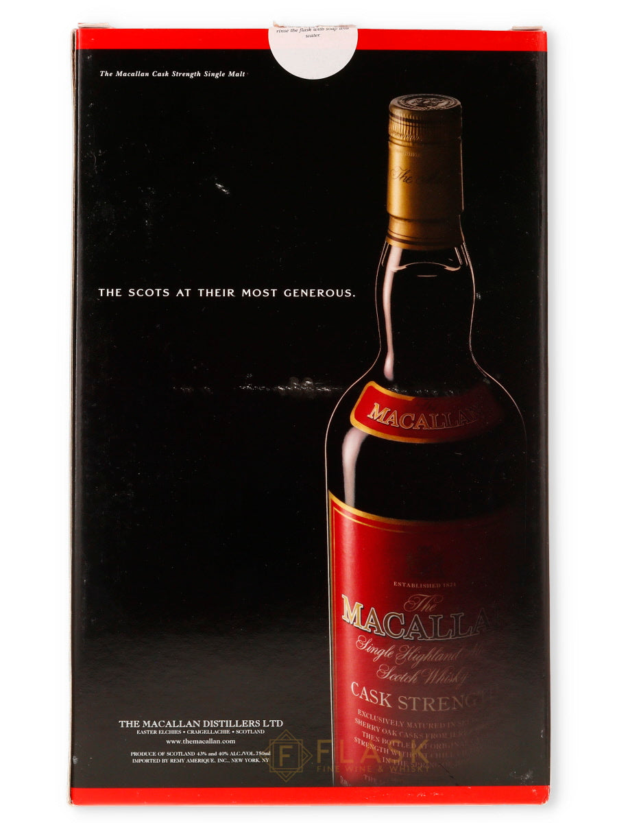 Macallan Cask Strength Red Label Gift Box Set With Luxury Hip Flask - Flask Fine Wine & Whisky