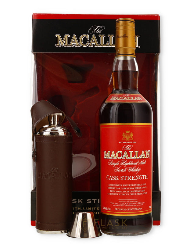 Macallan Cask Strength Red Label Gift Box Set With Luxury Hip Flask - Flask Fine Wine & Whisky