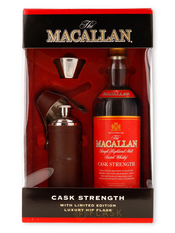 Macallan Cask Strength Red Label Gift Box Set With Luxury Hip Flask - Flask Fine Wine & Whisky