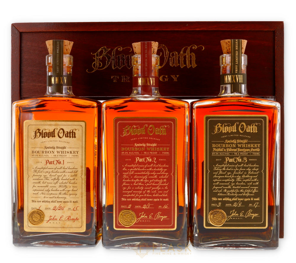 Blood Oath Trilogy Set First Edition Pact No. 1-2-3 / Wood Box 3x750ml - Flask Fine Wine & Whisky