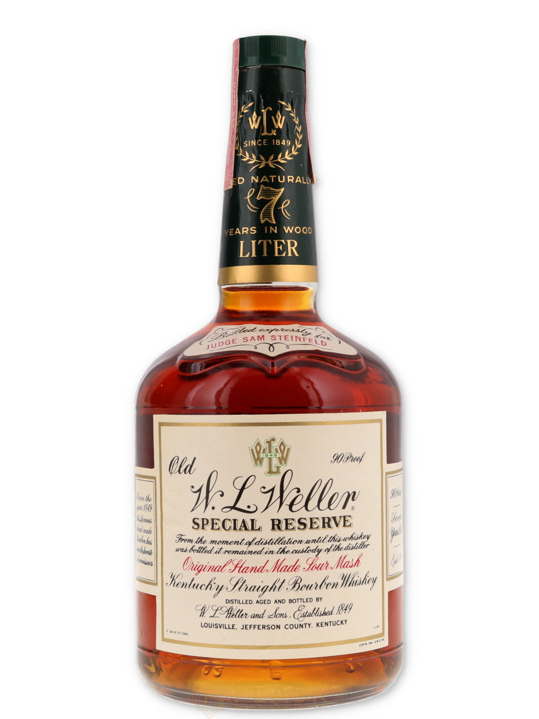 W.L. Weller 7 Year Old Special Reserve, Stitzel Weller 1980s for Judge Samuel Steinfeld / 1 Liter - Flask Fine Wine & Whisky